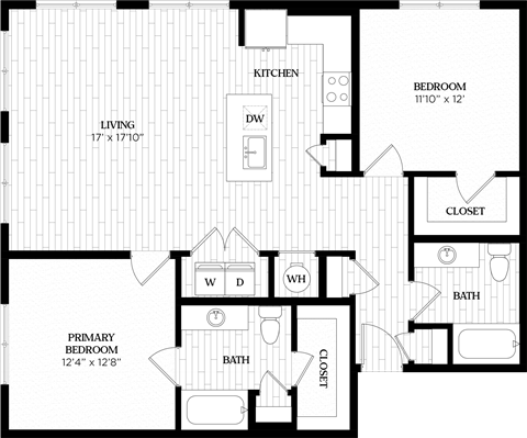 Floor plan for 2 beds, 2 baths, 1191 sqft